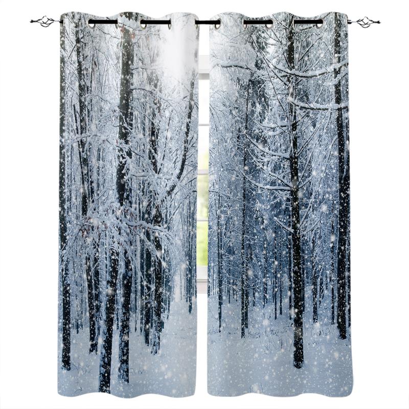 

Curtain & Drapes Snow Forest Season Snowflakes Falling Living Room Curtains Children's Bedroom Modern Home Decoration