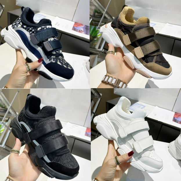

Woman designer sneakers casual shoes D-Wander Velcro dress running shoes Oblique letters camouflage technical fabric thick bottom sneaker wi, Black