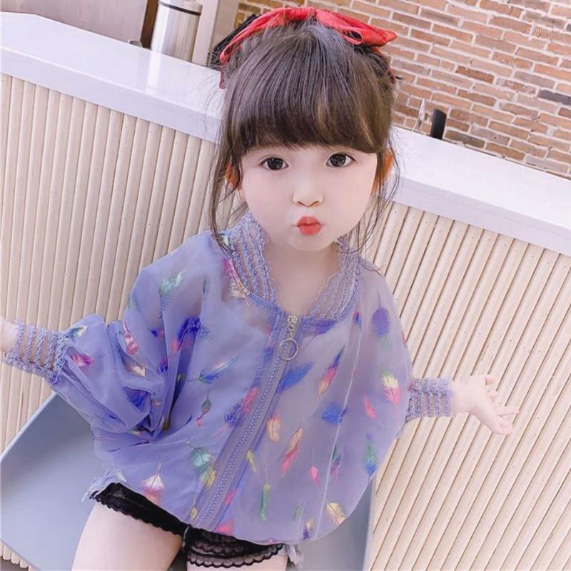 

Jackets Summer Girls Thin Cool Coat Sun Protection Clothing For Baby Long Sleeve Floral Cardigan Kids Children Outwear, Blue;gray
