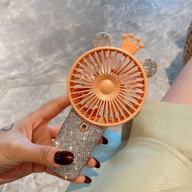 Party Favor Crown Handheld USB Rechargeable Fans Crystal Mini Fan Portable Air Cooler Outdoor Travel Hand Girl's Birthday Gift-image-721452582