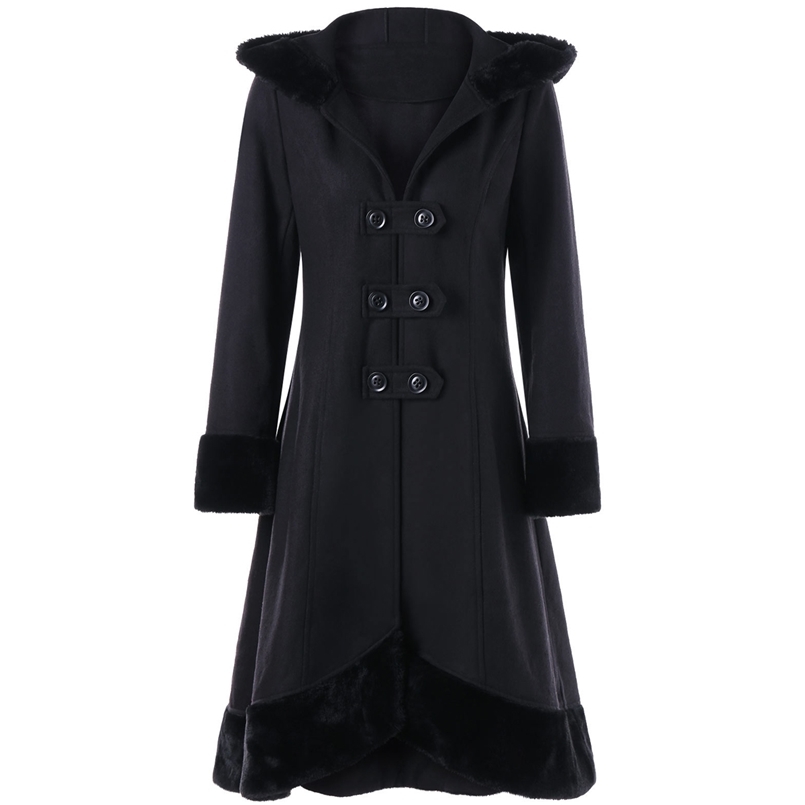 

Christmas Halloween Black Gothic Hooded Overcoat Autumn Winter Women Coat Female Mid-Long Double Breasted Slim Woolen Coats 211110