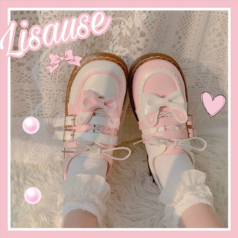 

Harujuku Kawaii Sweet Girl Party Shoes Round Woman's Vintage Dress Up Bowknot Lolita Sneakers Anime Cosplay 47rt