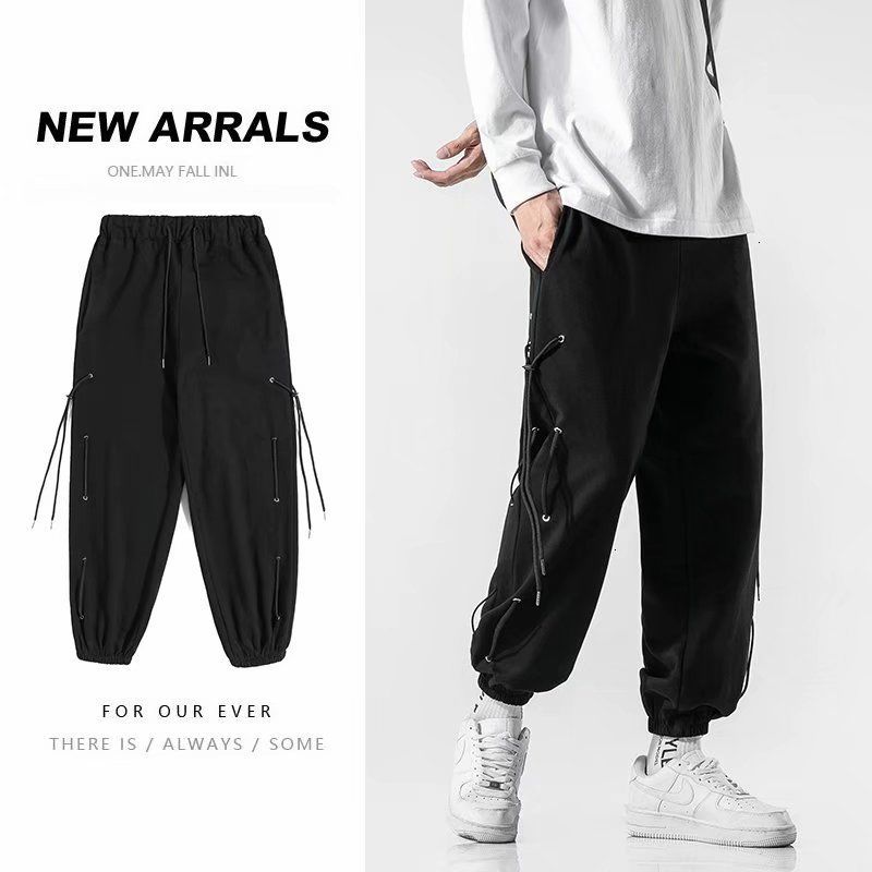

2021 New Autumn Cargo Men's Fashion Solid Color Casual Pants Men Streetwear Wild Loose Hip-hop Drawstring Trousers Mens M-2xl 8agd, Black