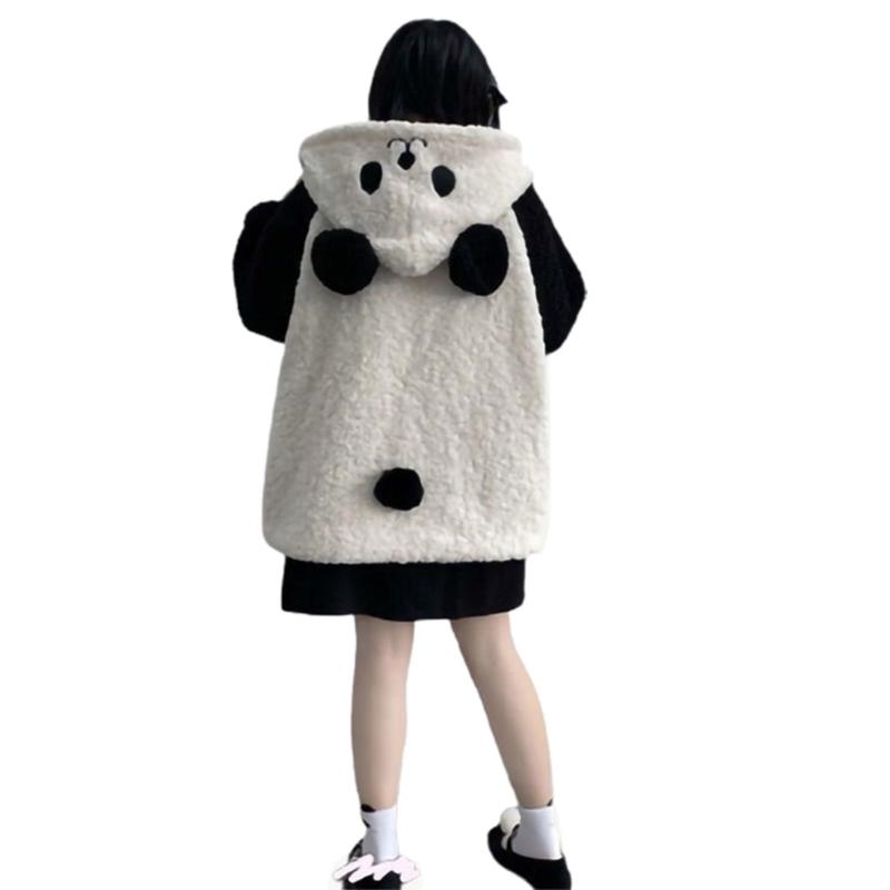 

Women's Jackets 28TF Women Faux Fleece Hoodies Jacket Kawaii Panda Ears Long Sleeve Button Sweatshirt, Black;brown