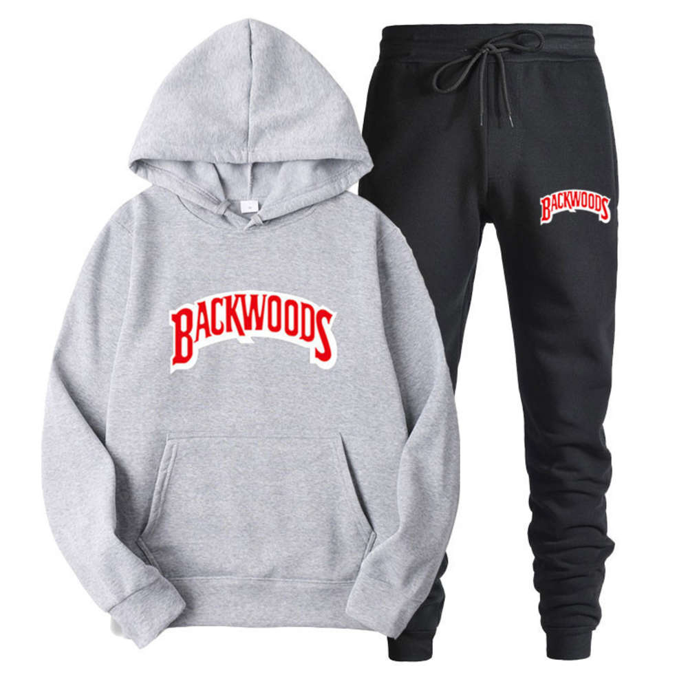 

Spring and autumn new backwoods printed sportswear men' hip hop Hoodie sweater suit, Pink + black pants