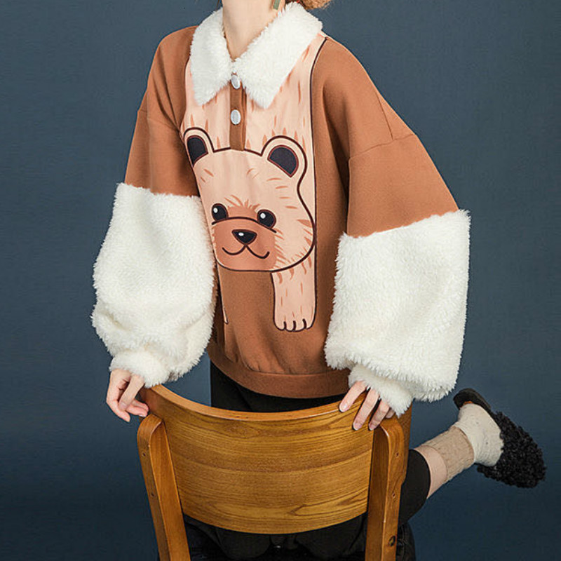 

2021 New Deeptown Kawaii Hoodie Inverno Moda Manga Comprida Topos Solto Casual Mais Camisola De Veludo Estilo Coreano Pulver Feminino Bdoz, Qiaokeli