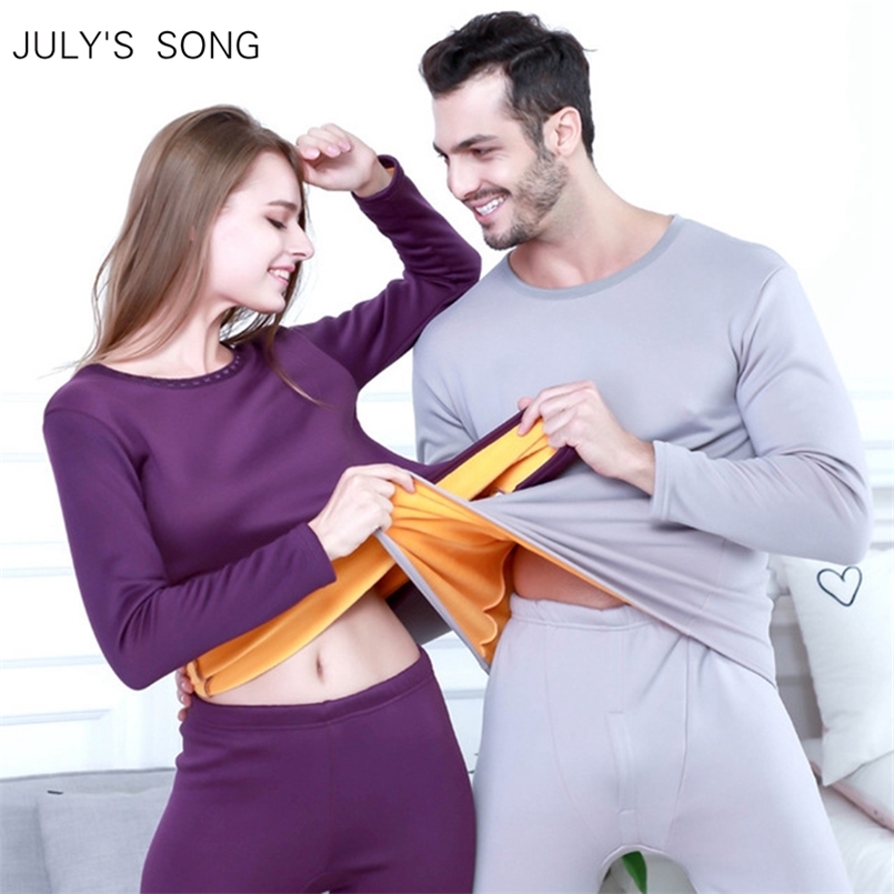 

JULY'S SONG Winter Velvet Thick Thermal Underwear For Men Woman Warm Layered Clothing Keep Warm Set Male Long Johns -Dry 211108, Color 6