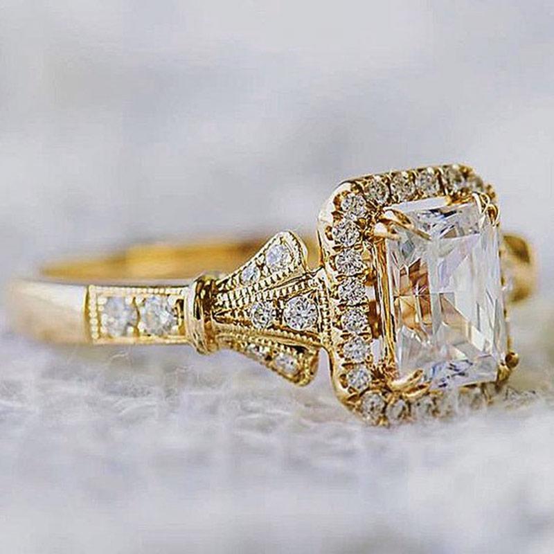 

Wedding Rings Luxury Square Cz Stone Female Engagement Tiny Romantic Golden Lady Valentine's Day Gift For Girlfriend Fine Ring