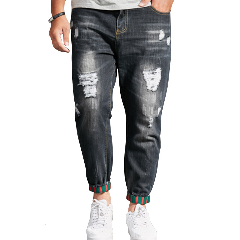 

2021 New Men's Harem Jeans Washed Feet Shinny Denim Hip Hop Sportswear Casual Mid Waist Joggers Pants 28-40 98k5, Blue
