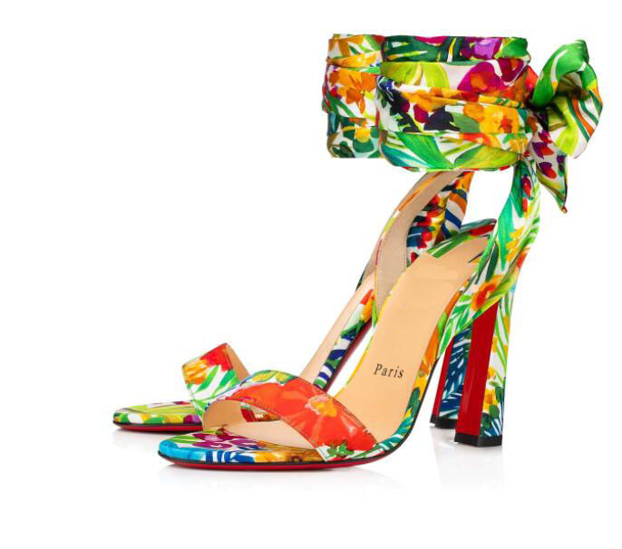 

Summer high-heeled sandals Women's red sole sandalss Crosse Du Desert 100 mm silk with free patterns and ankles. Luxury ands elegant party dress. Brand design