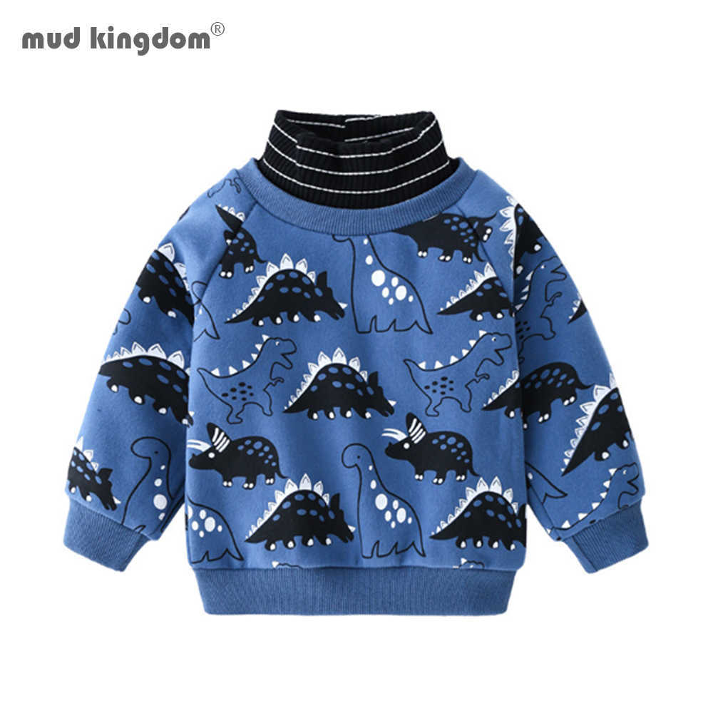 

Mudkingdom Kids Dinosaurs Sweatshirts Cotton Winter Autumn Baby Boys all printed Fleece Lined Shirts 210615, Blue