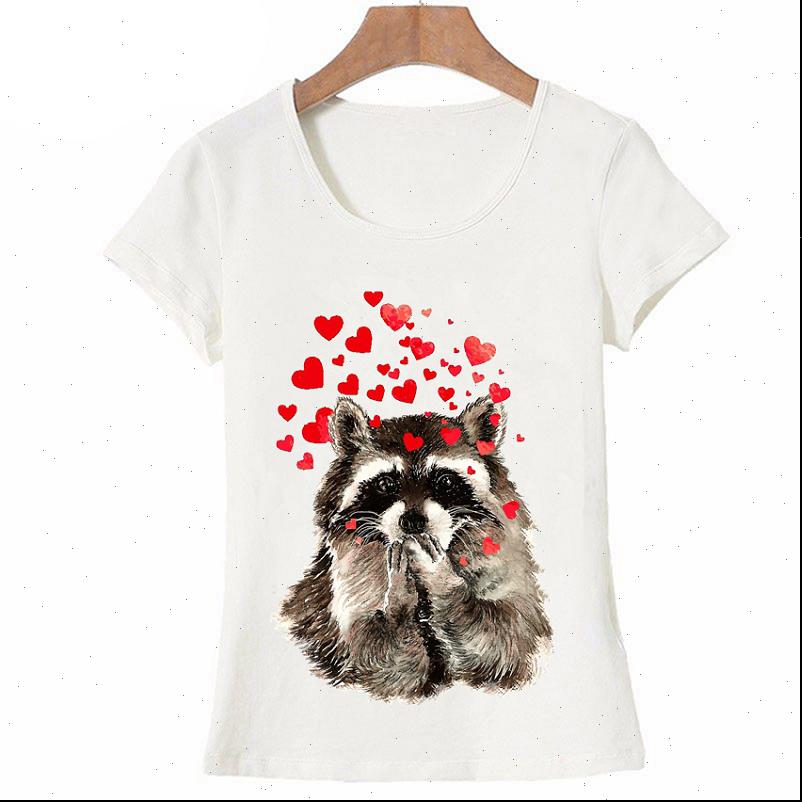 

cute raccoon watercolor summer women t shirt fashion white harajuku short sleeve ulzzang tees female