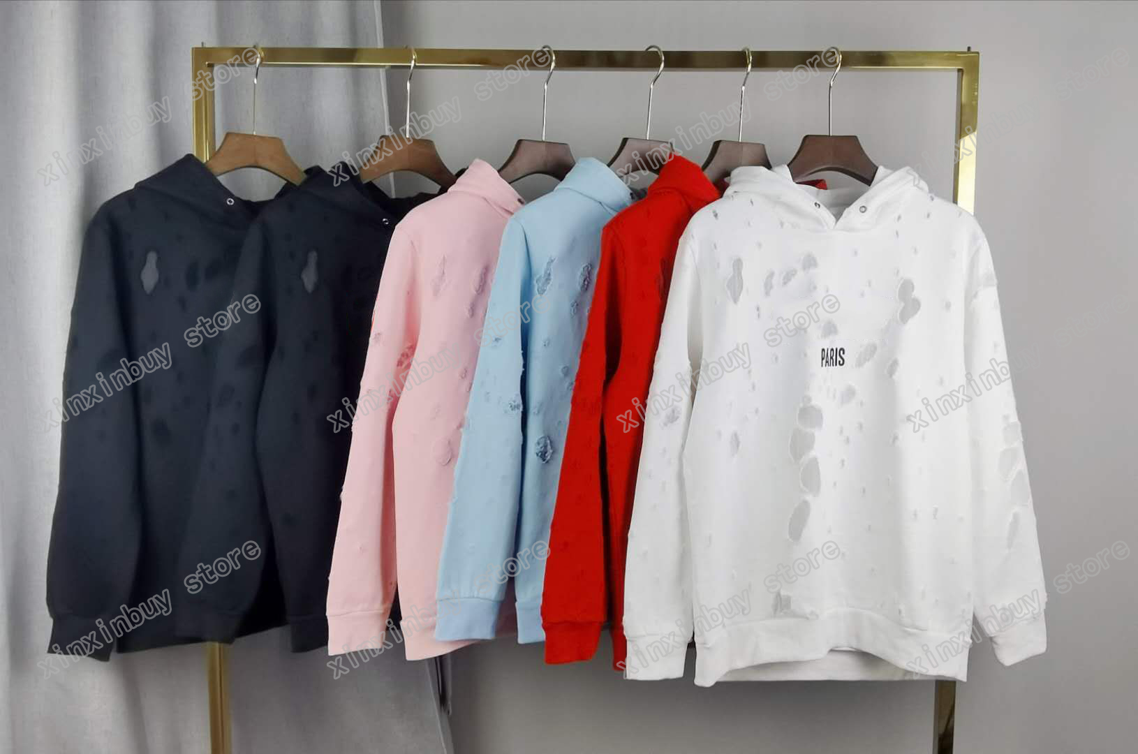 

21ss Mix 16 Mens Designers Hoodies Sweatshirts luxury Men Womens hole wear out Milano Man Paris Fashion Top Quality Tees Street long Sleeve luxurys red blue xinxin, Gv03