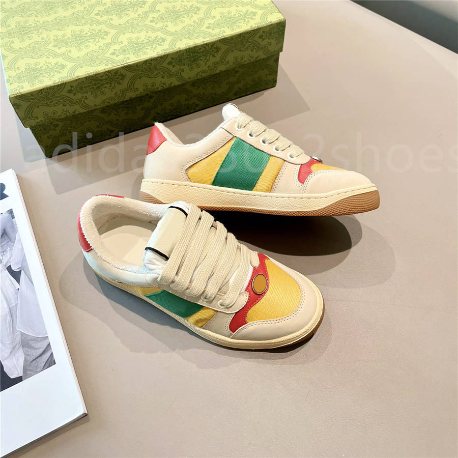

Walking Luxury Designer Screener Sneaker Italy Dirty Leather Green Red Stripe Ace Runner Shoes Classic Distressed Screener Sneakers, White;red