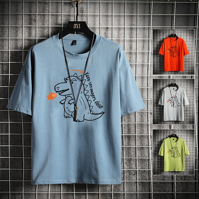 

2021 New T-shirts Mem Print Short Sleeve T-shirt Fire Dinosaurs Men's High Quality Tshirt Big and Tall 3ojw, Black