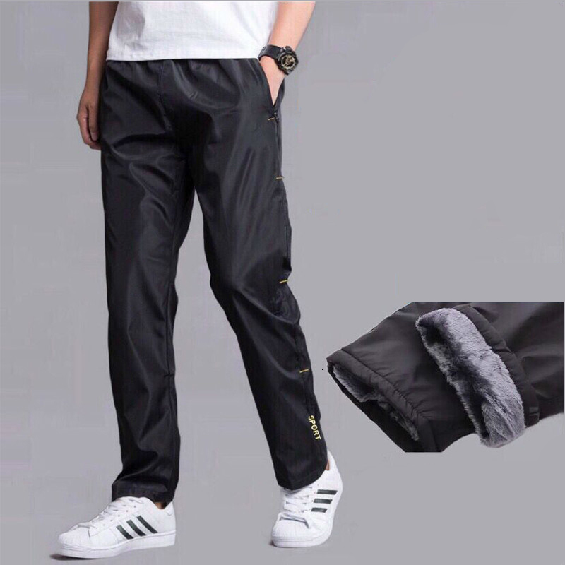 

2021 New Men's Sweatpants Autumn Plus Veet Warm Drying Pants Loose in a Straight Line Summer Wear-resistant to Waterproof Eumh, Black