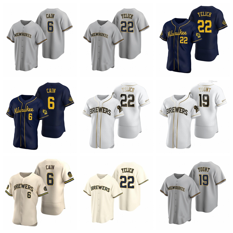 

Baseball Jerseys 22 Christian Yelich 19 Robin Yount 6 Lorenzo Cain men women youth size S-4XL custom MilwaukeeBrewersJersey 2021, Nk patch