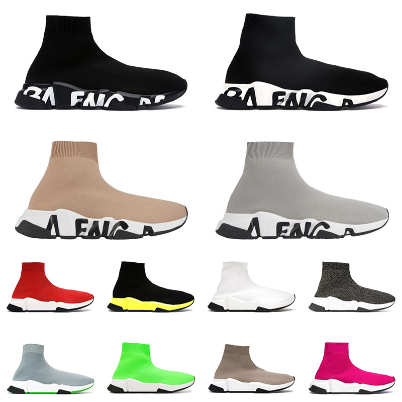 

2021 Arrival Balenciagas Speed Trainer Sock Shoes Mens Women Designer Black White Graffiti Sole Balenciaca Fashion Trainers Socks Boots Jogging Walking, 36
