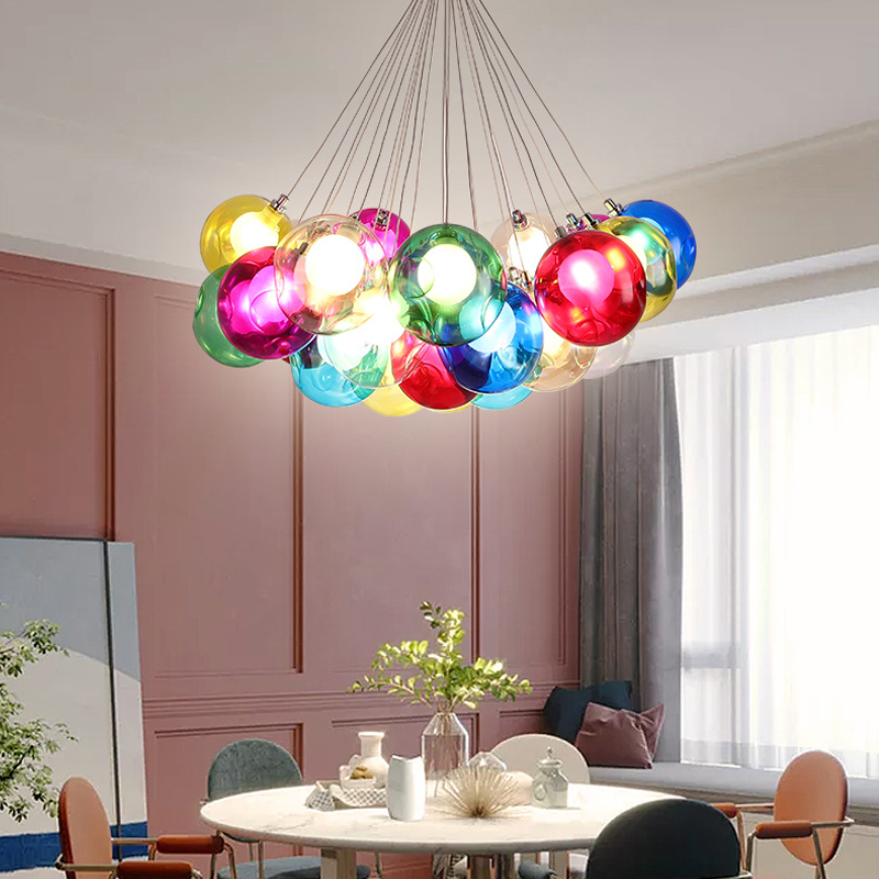Nordic chandelier Vintage Pendant lamps clothing store bedroom dining living room glass ball bubble lamp decoration Suspension lamp-image-742332285