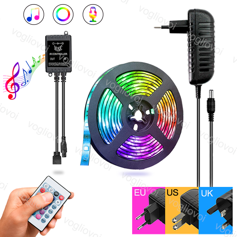 

Led Strip Light Music Conrol 5M SMD5050 300LED DC12V Waterproof Multicolor 24keys AC100-240V Adapter HDTV TV Desktop Screen Background EUB
