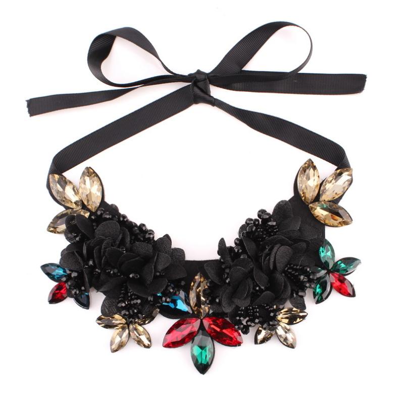 Pendant Necklaces Colorful Crystal Black Flower Choker Necklace For Women Florosy Brand Jewelry Handmade Rope Chain-image-708526440