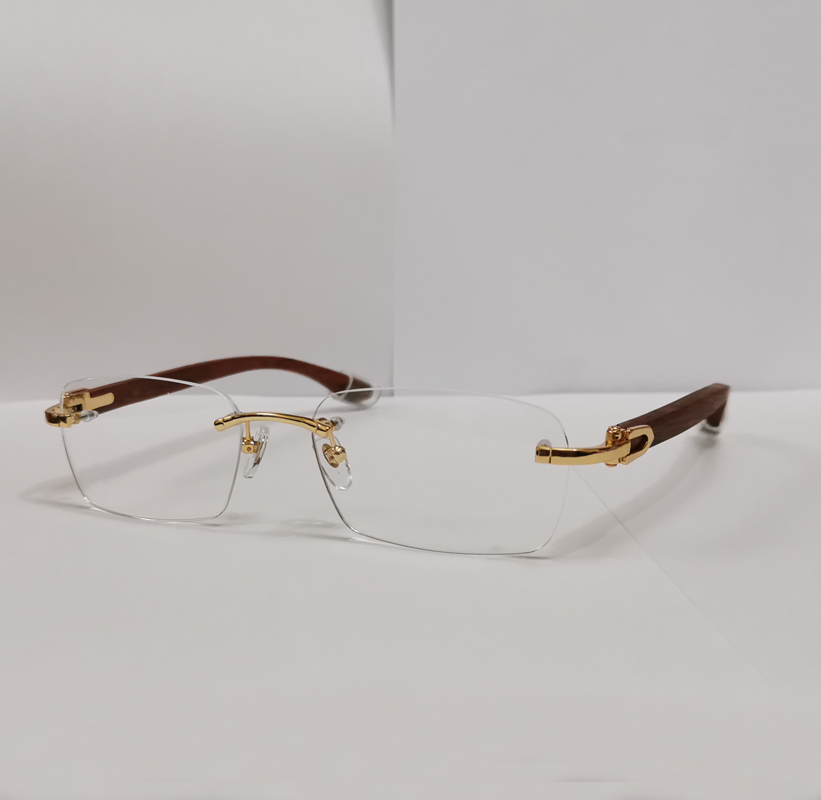 

Gold Wooden Rimless Eyeglasses Frames Classic Glasses Transparent Frameless Eyewear with Box