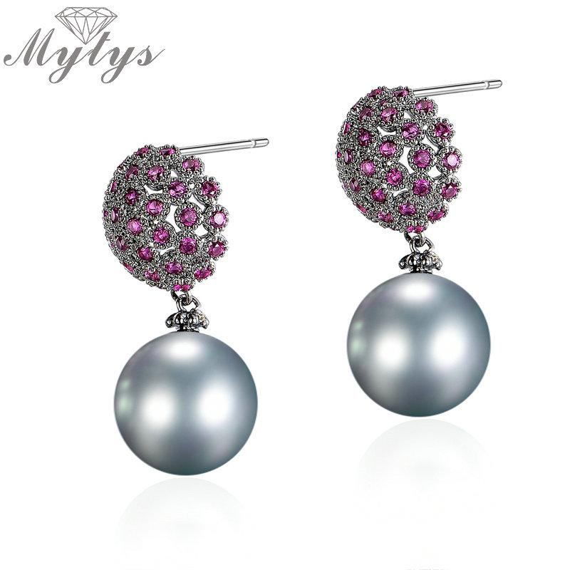 

Dangle & Chandelier Mytys Small Drop Earring For Women Fashion Crystal And Pearl Two Color Gift Mother Girlfriend CE324 CE325, Silver