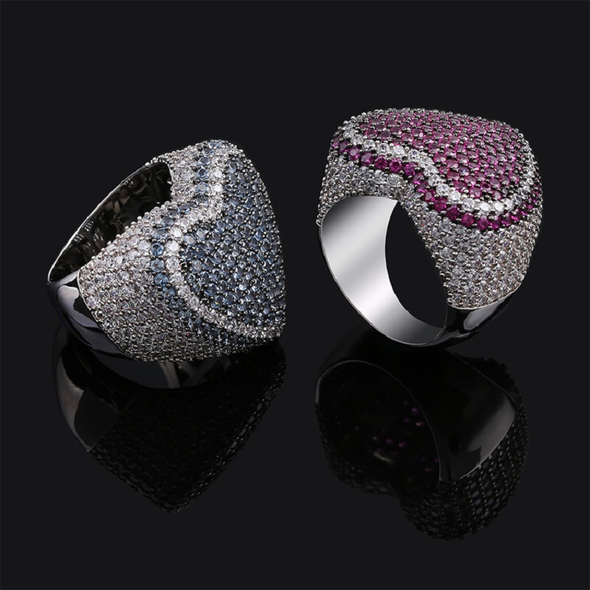 

Mens Fashion Heart Rings High Quality Hip Hop Jewelry Full Colorful Zirconia Ring For Wedding