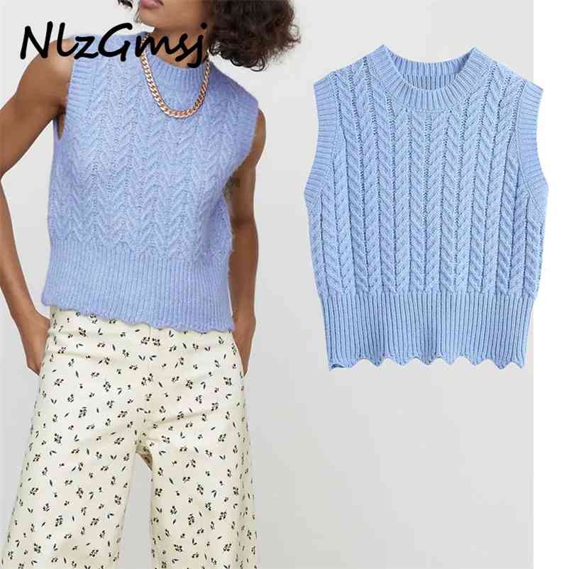 

Vest Women Sweet Fashion With O Neck Cropped Knitted Sweater Sleeveless Waistcoat Tops 03 210628, As picture