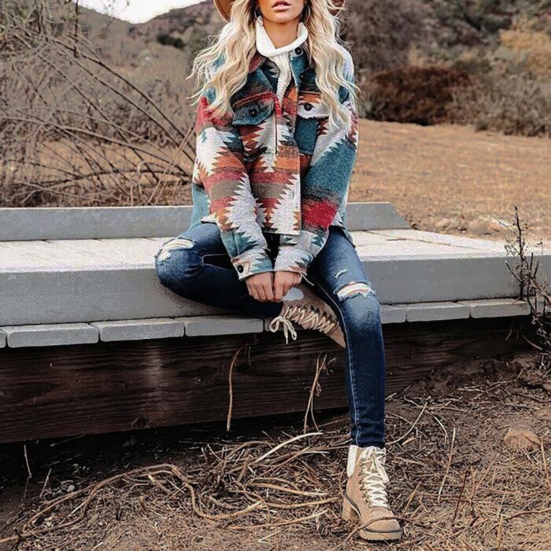 

Women' Wool & Blends Autumn Winter Stylish Sweet Plaid Woolen Shirt Jackets Women Pockets Turn-down Collar Check Outwear Cute Girls Chic Co, Blue