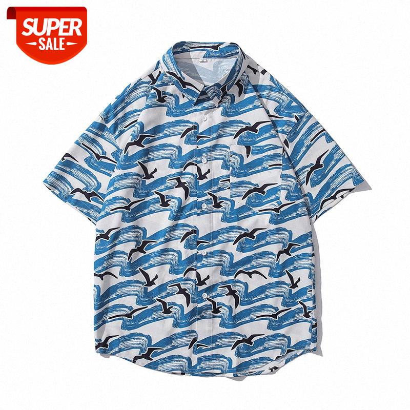 

Japanese Weiyi Beach Flower Shirt Short Sleeve Men's Loose Hong Kong Style Retro Ruffian Jacket #118k, White;black