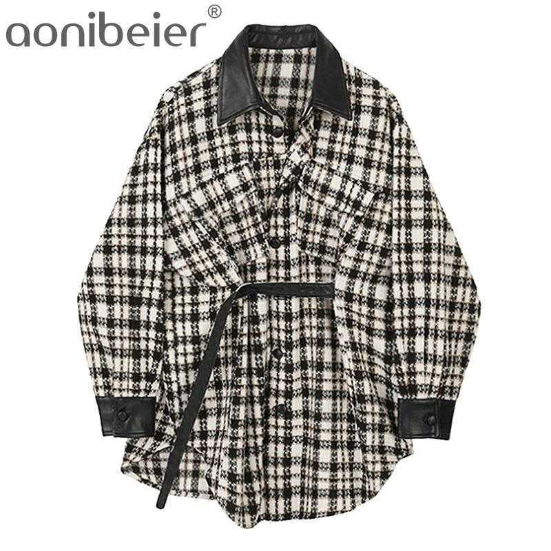 

Plaid Shirt Top And Blouses Long Sleeve Oversized Cotton Ladies Casual Blusas One Pocket Loose Female Checked 210604, Black