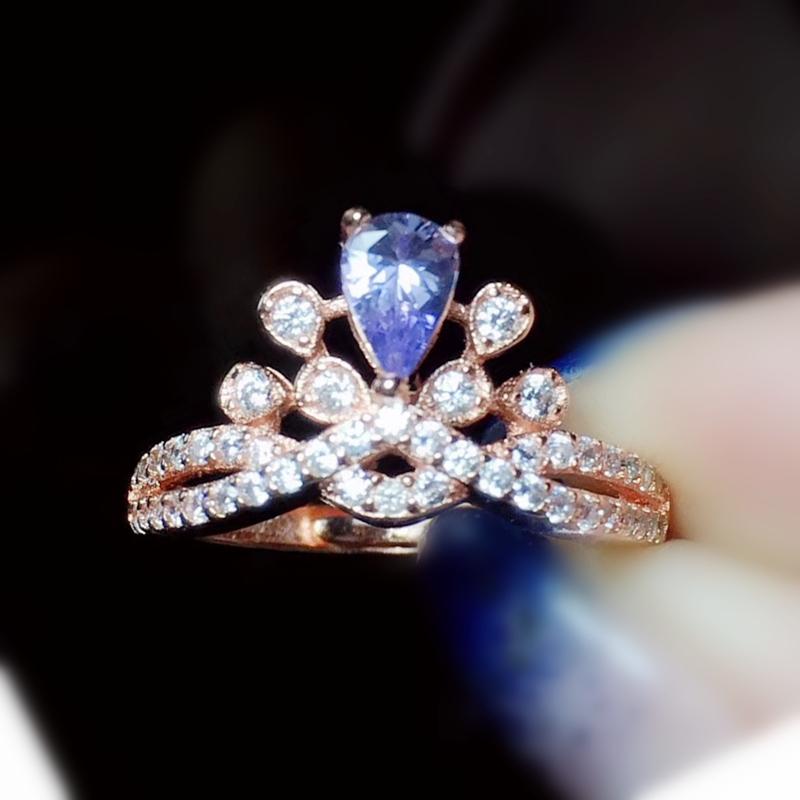 

Cluster Rings Natural Real Tanzanite Crown Ring Per Jewelry 4*6mm 0.35ct Gemstone 925 Sterling Silver Fine T207111, Golden;silver