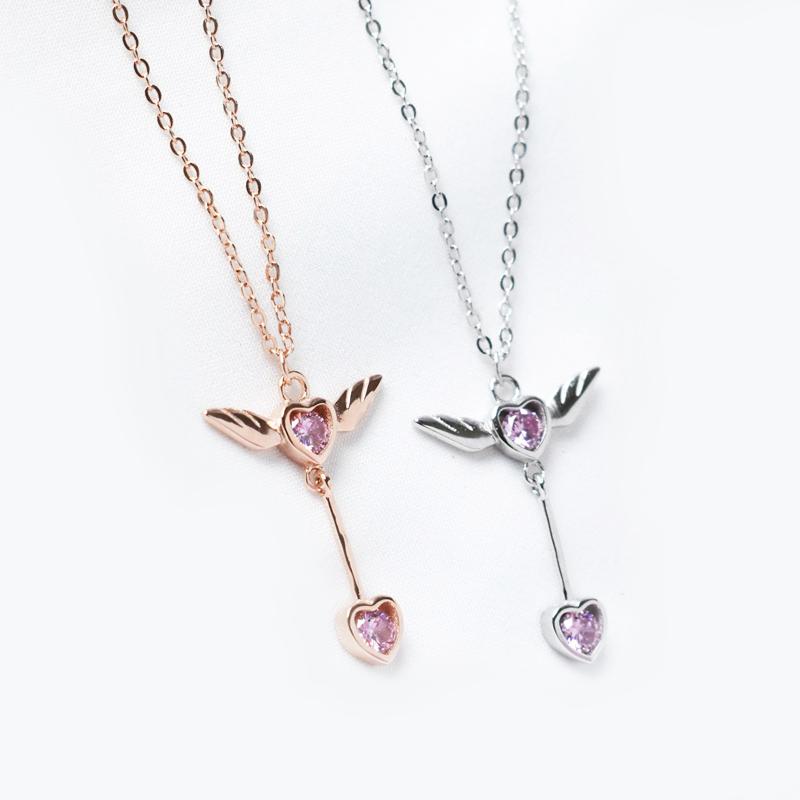 Pendant Necklaces Cardcaptor SAKURA Card Captor S925 Silver / Gold Chains Necklace Pink Heart Crystal Rhinestones Jewelry Gift-image-708489469