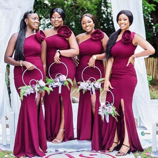 

2021 African Mermaid Bridesmaid Dress One Shoulder Party Wear with Split Maid Of Honor Dresses Wedding Guest Gown