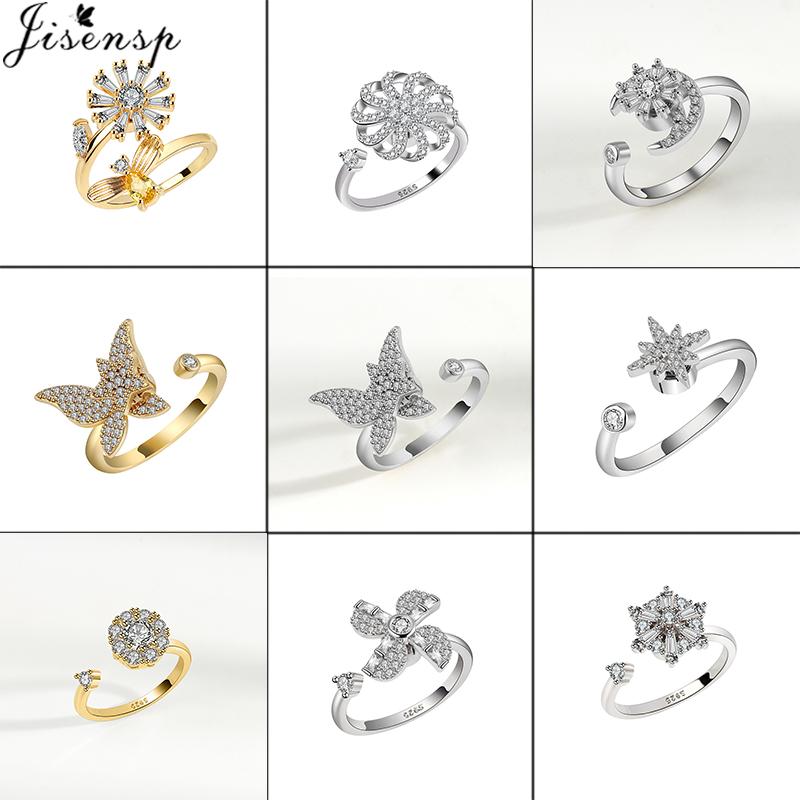 

Cluster Rings Jisensp Rhinestone Fidget Rotating Anxiety Ring For Women Crystal Daisy Flower Butterfly Spinner Jewelry Anti Stress