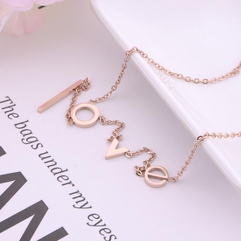 

Pendant Necklaces Factory Wholesale Titanium Steel Love Clavicle Necklace Item Rose Gold Temperament Letter Women's For Women, Silver