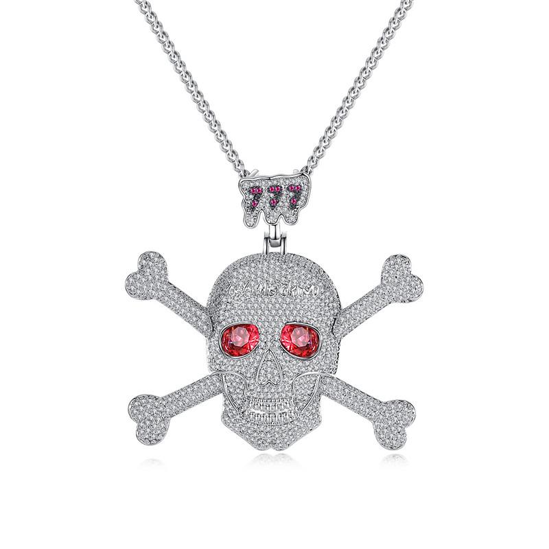 

Pendant Necklaces Full Clear Cubic Zircon Pirate Skull Necklace Punk Hip Hop Iced Out Jewelry For Men Women Party Gift