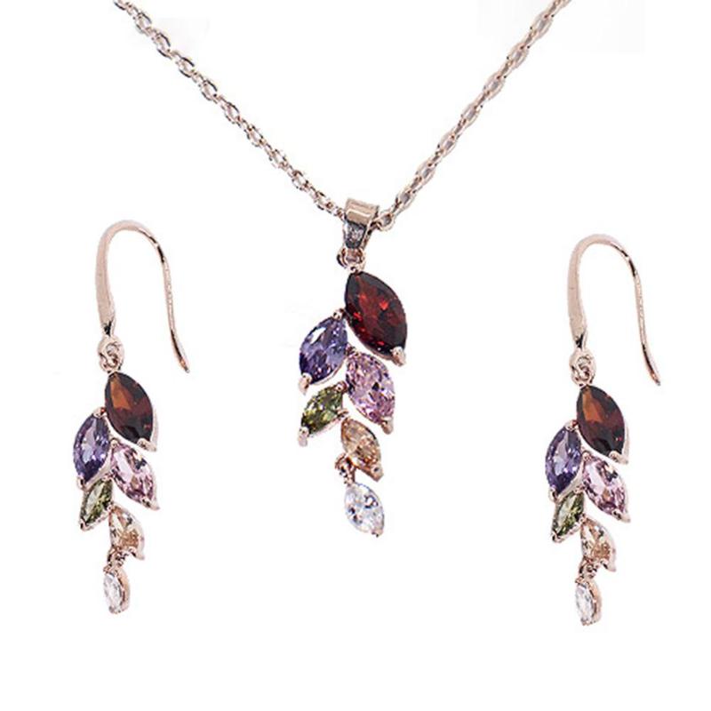 

Earrings & Necklace Women Faux Crystal Rhinestone Leaf Dangle Chain Elegant Waterdrop Pendant Jewelry Set Party Wedding Accessorie, Silver