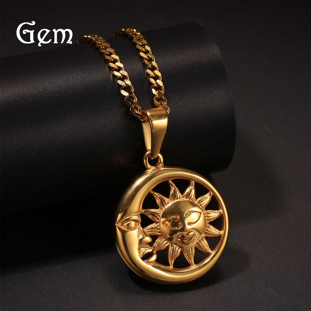 

Stainless steel Sun Moon Pendant, vacuum color preserving electroplating, hip hop DJ, trendy men's accessories
