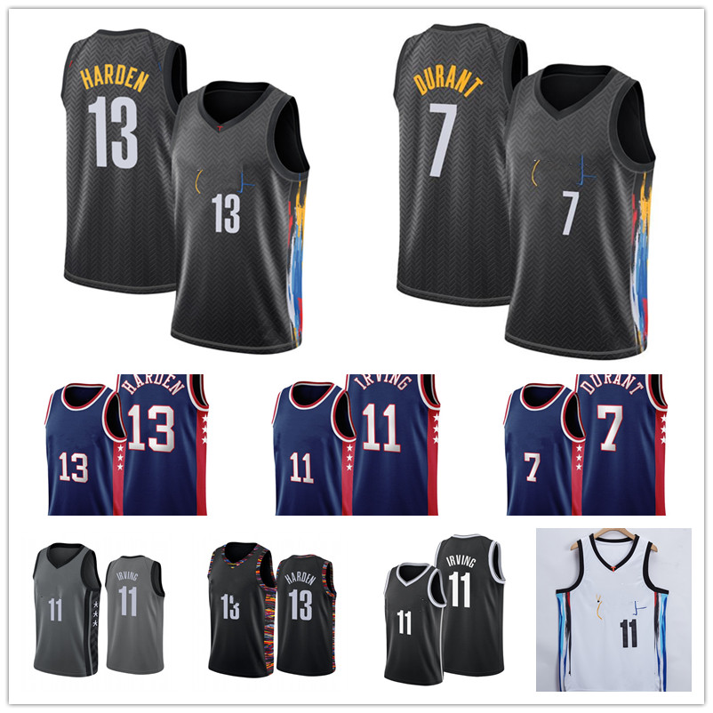 

Men Kevin 7 Durant Brooklyns 13 Harden Jersey Kyrie 11 Basketball Irving Jersey Black 2021 City Blue Uniform New Season Jesreys