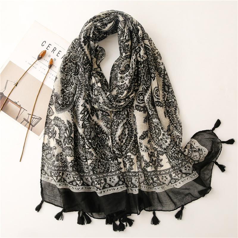 

Scarves Brand 2022 Spring Women Scarf Fashion Print Cotton Feeling Viscose Hijabs For Ladies Shawls And Wraps Pashmina Stoles, Blue;gray