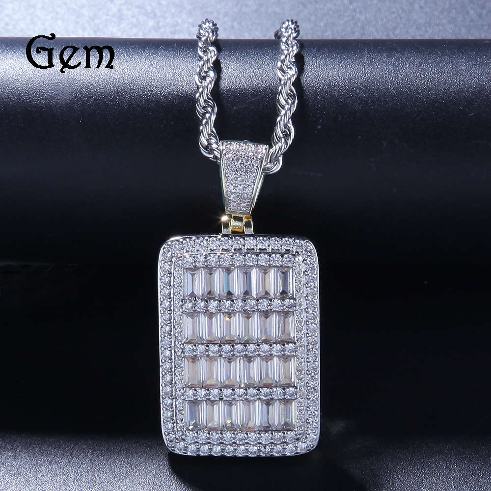 

New hiphop rectangular Military Pendant Square zircon full set Pendant