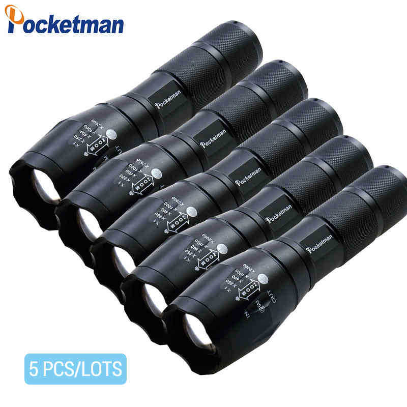 

HOT 5 PCS/LOTS High Power XML-T6 5 Modes Super Bright LED Flashlight Waterproof Zoomable Torch lights z15 210322