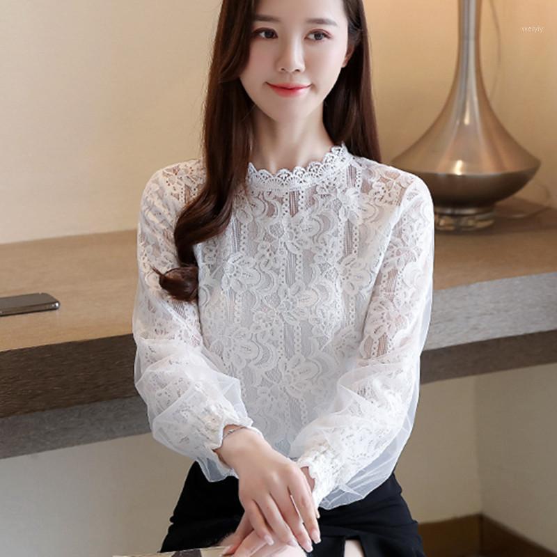 

Women' Blouses & Shirts Blusas Mujer De Moda 2021 Elegant Ladies Long Sleeve Lace Blouse Sweet Women Flower Hollowing Out Tops Vestidos, Picture color