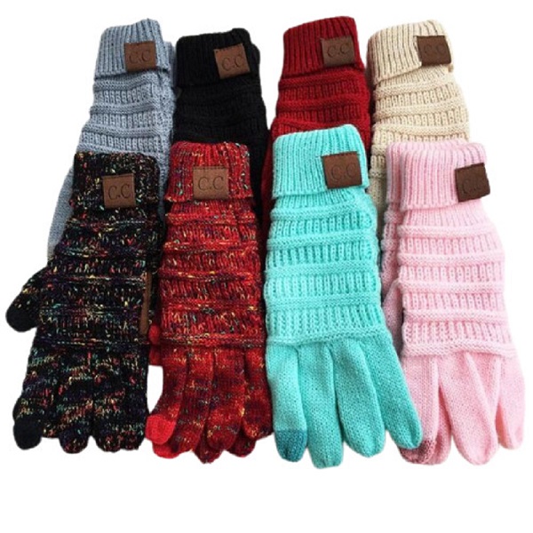 

Christmas Gifts CC Knitting Touch Screen Glove Capacitive Women Winter Warm Wool Gloves Antiskid Knitted Telefingers Outdoor