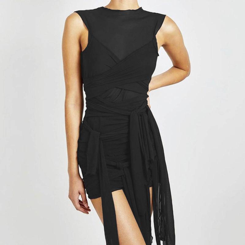 

Casual Dresses 2021 Dresse For Women Fashion Sleeveless Solid Color Sexy Hip Wrap Asymmetryslim Fit Dress Summer Vestido De Mujer, Black