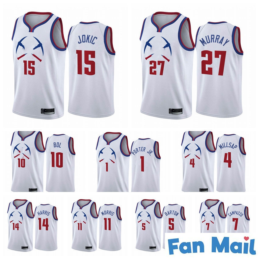 

2020 2021 Wholesale Cheap Mens Nikola Michael Porter Jr. Bol Jokic Jamal Murray Earned Edition White Custom Printed Basketball Jersey, Black;red