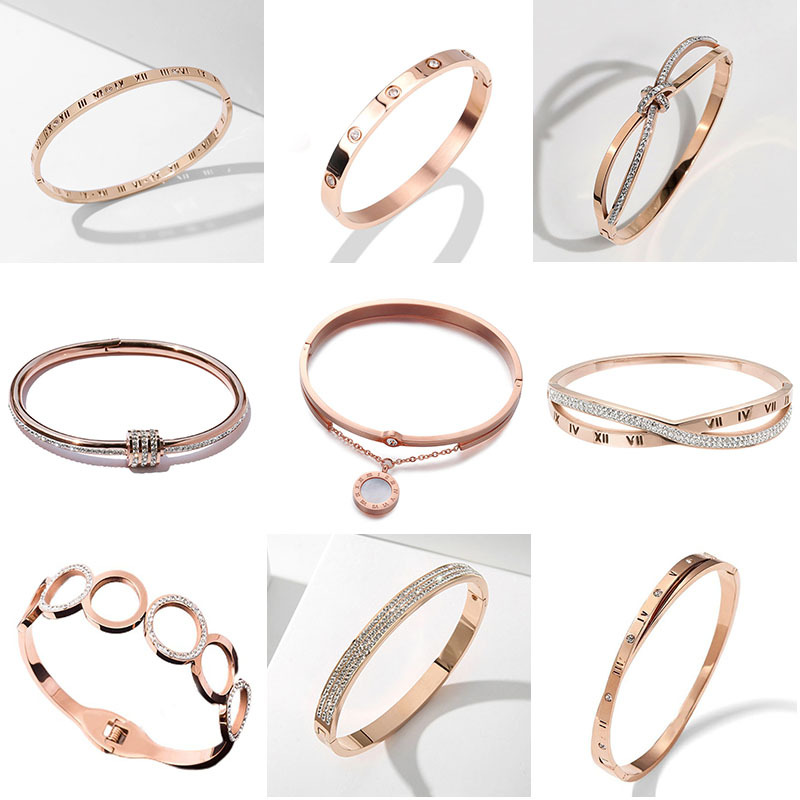 

High Quality 18K Rose Gold Plated Open Stainless Steel Bangle Ins Style Bracelet
