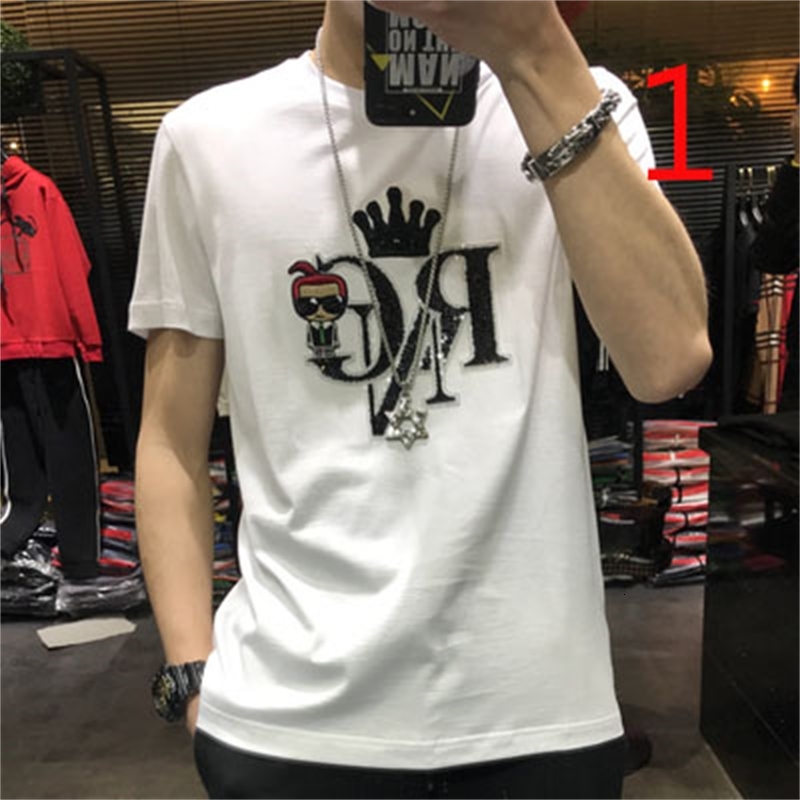 

2021 New Summer Tide Brand Round Neck Handsome Shirt T-shirt Korean Version of Slim Fashion Trend Printing Half Sleeve S52n